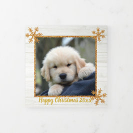 金ゴールド素朴スノーフレークChristmas 4 Photo 三つ折りクリスマスカード