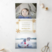 金ゴールド素朴スノーフレークChristmas 5 Photo 三つ折りクリスマスカード (内部)