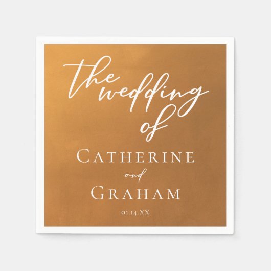 金ゴールド素朴タイポグラフィアーストーン秋の結婚式 スタンダードカクテルナプキン (正面)
