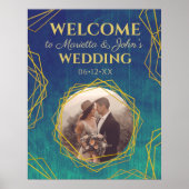金ゴールド素朴ターコイズク結婚リスタルの歓迎サイン ポスター (正面)