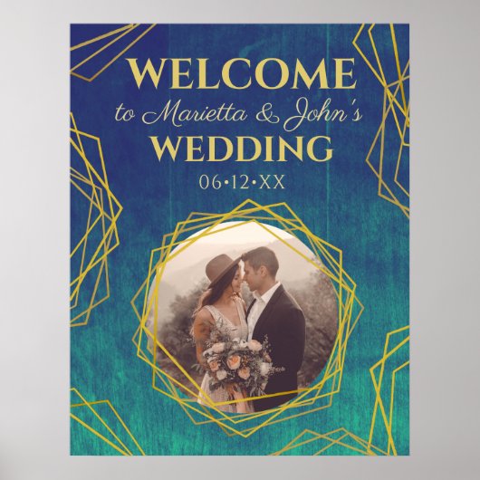 金ゴールド素朴ターコイズク結婚リスタルの歓迎サイン ポスター (正面)