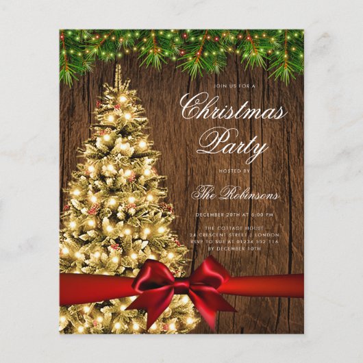 金ゴールド素朴ツリー招待状プログラムメニュー チラシ (正面)