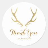 金ゴールド素朴ディア〔雄ジカの〕枝角ウッドシー結婚式の引き出物 ラウンドシール (正面)
