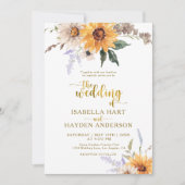 金ゴールド素朴デイジー秋結婚フローラ 招待状 (正面)