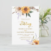 金ゴールド素朴デイジー秋結婚フローラ 招待状 (スタンド正面)