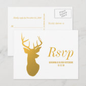 金ゴールド素朴トナカイ/アントラーウェディングRSVP インビテーションポストカード (正面/裏面)