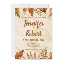 金ゴールド素朴トロピカルマーブル結婚式招待状