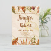 金ゴールド素朴トロピカルマーブル結婚式招待状 招待状 (スタンド正面)