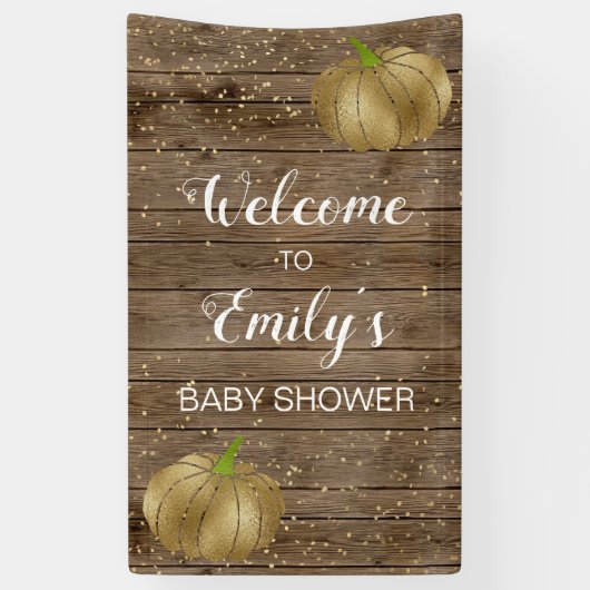 金ゴールド素朴パンプキンバーンウッドベビーシャワーウェルカム 横断幕 (縦)