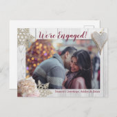 金ゴールド素朴ピンククリスマスホリデー婚約 案内ポストカード (正面/裏面)