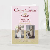 金ゴールド素朴ピンク2022卒業2写真卒業 カード (正面)