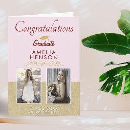 金ゴールド素朴ピンク2022卒業2写真卒業 カード