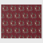 金ゴールド素朴フレームベリーピネコンリースクリスマス ラッピングペーパー (フラット)
