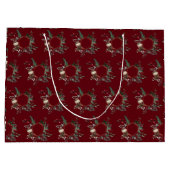 金ゴールド素朴フレームベリーピネコンリースクリスマス ラージペーパーバッグ (裏面)