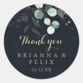 金ゴールド素朴フローラサンキューブルー結婚式の引き出物 ラウンドシール (正面)