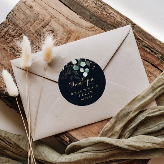 金ゴールド素朴フローラサンキューブルー結婚式の引き出物 ラウンドシール
