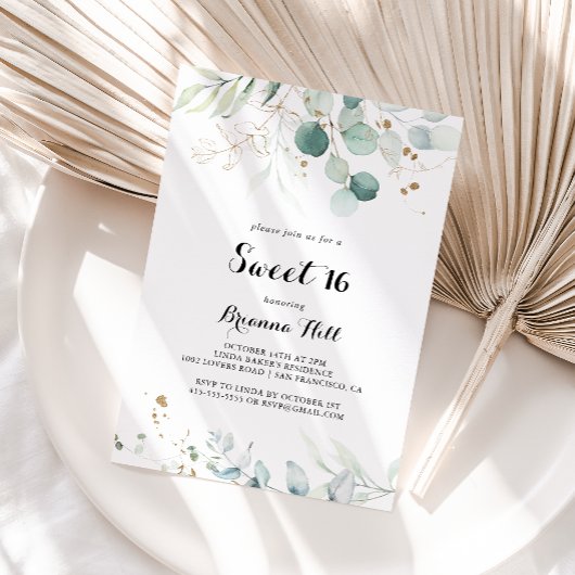金ゴールド素朴フローラスウィート16バースデーパーティー 招待状