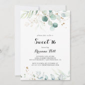 金ゴールド素朴フローラスウィート16バースデーパーティー 招待状 (正面)