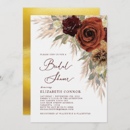 金ゴールド素朴フローラパンパスグラスブライダルシャワー 招待状