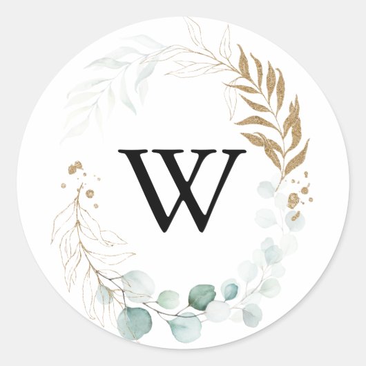 金ゴールド素朴フローラモノグラ結婚ム封筒用シール ラウンドシール (正面)