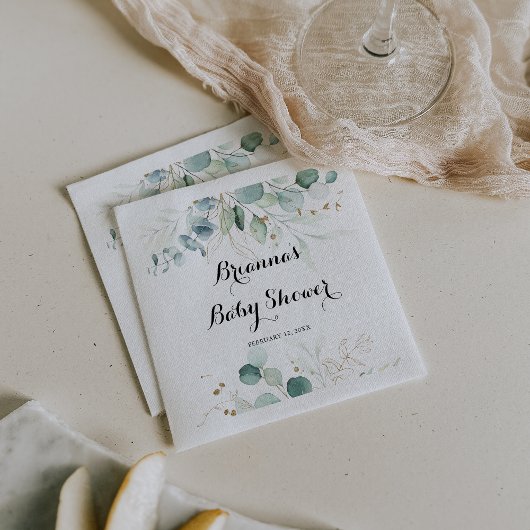 金ゴールド素朴フローラ書道赤ちゃんシャワー スタンダードカクテルナプキン