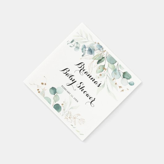 金ゴールド素朴フローラ書道赤ちゃんシャワー スタンダードカクテルナプキン (角)