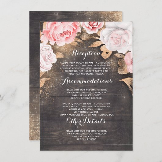 金ゴールド素朴フローラ結婚インフォメーションゲスト エンクロージャーカード (正面/裏面)