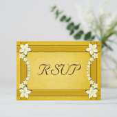 金ゴールド素朴フローラ結婚式RSVP応答カード 出欠カード (スタンド正面)
