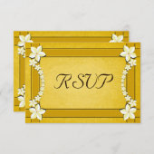 金ゴールド素朴フローラ結婚式RSVP応答カード 出欠カード (正面/裏面)