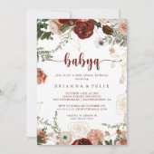 金ゴールド素朴フローラBabyQベビーシャワーバーベキュー 招待状 (正面)