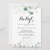 金ゴールド素朴フローラBabyQベビーシャワーバーベキュー 招待状 (正面)