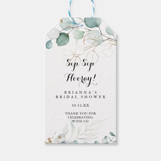 金ゴールド素朴フローラsipホレーブライダルシャワー ギフトタグ (正面)