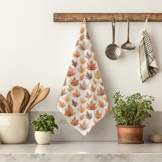 金ゴールド素朴ブラウンウォーター色紅葉パターン キッチンタオル