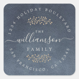 金ゴールド素朴ベリースパイグダークブルークリスマス スクエアシール