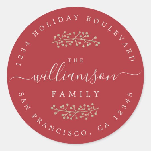 金ゴールド素朴ベリースパイグレッドクリスマス ラウンドシール (正面)