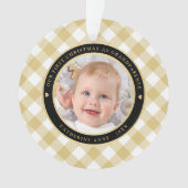 金ゴールド素朴ホワイトプレイド最初の祖父母の写真 オーナメント (正面)