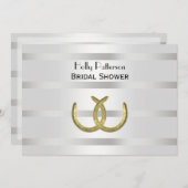 金ゴールド素朴ホースシューズシルバーWht Hブライダルシャワー 招待状 (正面/裏面)