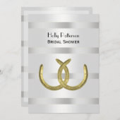 金ゴールド素朴ホースシューズシルバーWHT Vブライダルシャワー 招待状 (正面/裏面)