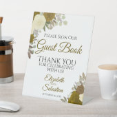 金ゴールド素朴ボホフローラお申し込みゲストブック 台座サイン (インサイチュ)