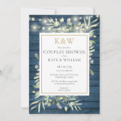 金ゴールド素朴モノグラム緑のフォトカップルのシャワー 招待状 (正面)