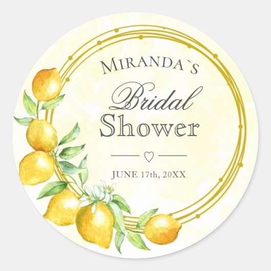 金ゴールド素朴リースレモンサマーボホブライダルシャワー ラウンドシール (正面)