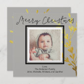 金ゴールド素朴リーフ写真メリークリスマス シーズンカード (正面/裏面)