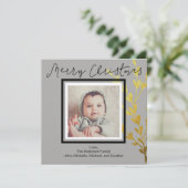 金ゴールド素朴リーフ写真メリークリスマス シーズンカード (スタンド正面)