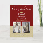 金ゴールド素朴レッド卒業生2写真卒業 カード (正面)