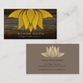 金ゴールド素朴ロータスフラワーヨガ瞑想レトロ 名刺 (正面/裏面)