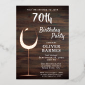 金ゴールド素朴ワイングラス木材70誕生日 箔招待状 (正面)