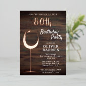 金ゴールド素朴ワイングラス木第80誕生日 箔招待状 (立ち正面)