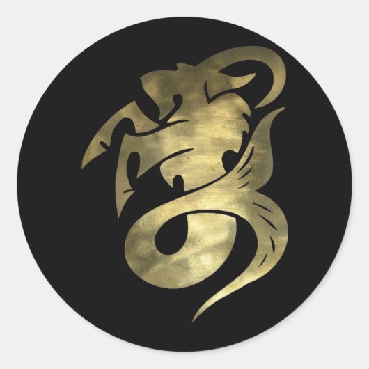 金ゴールド素朴山羊座ヤギ ラウンドシール (正面)