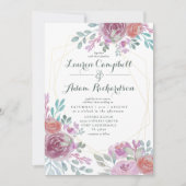 金ゴールド素朴幾何学的ブルゴーニュフローラ 招待状 (正面)