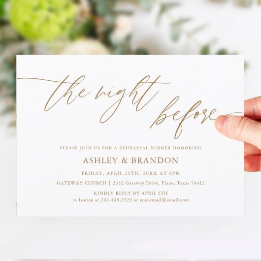 金ゴールド素朴書道リハーサルディナー 招待状